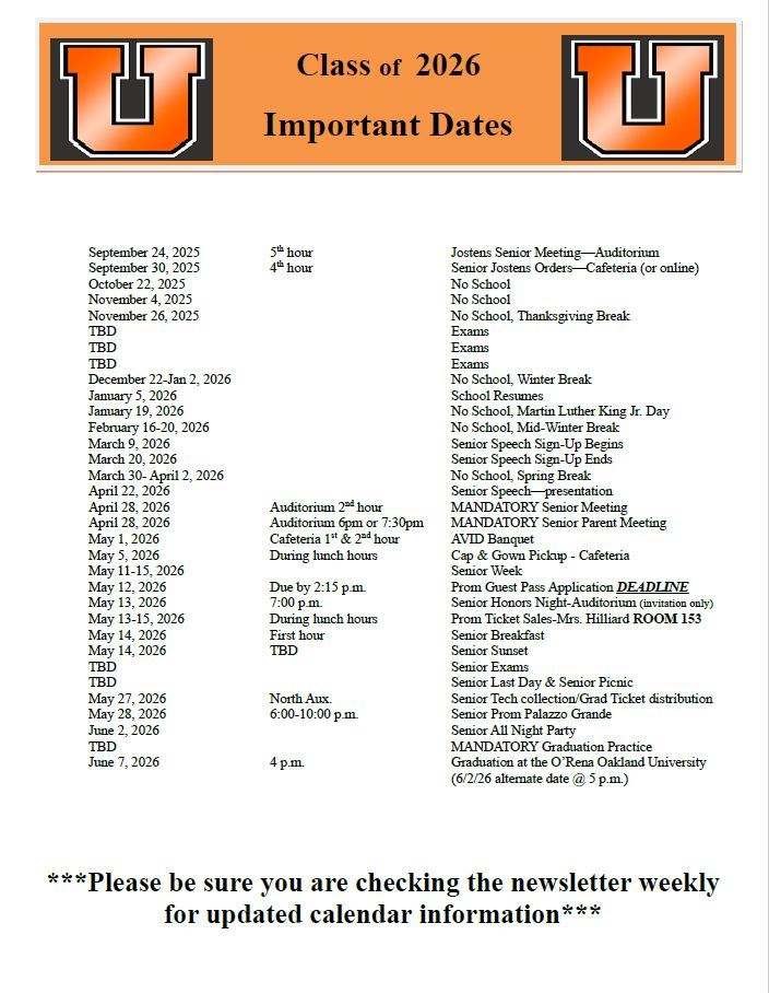 Class of 2026 Important Dates
